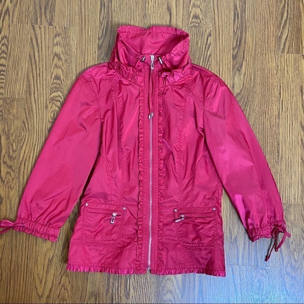 WHBM Hot Pink Ruffle Trim Windbreaker Rain Jacket